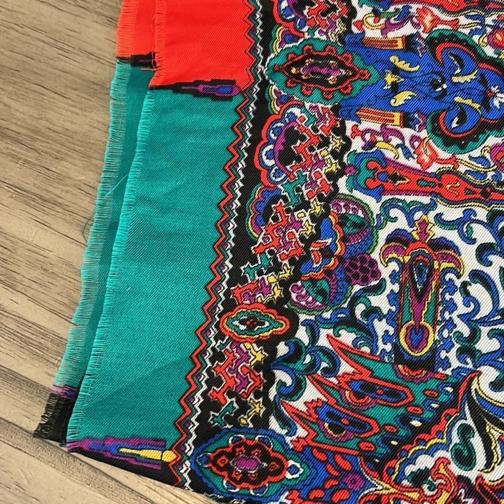 90’S COLORFUL SCARF WITH COLORBLOCK AND RAW HEM OUTER - Picture 9 of 14